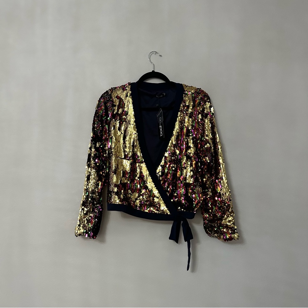 BOOHOO sequin top cross over
